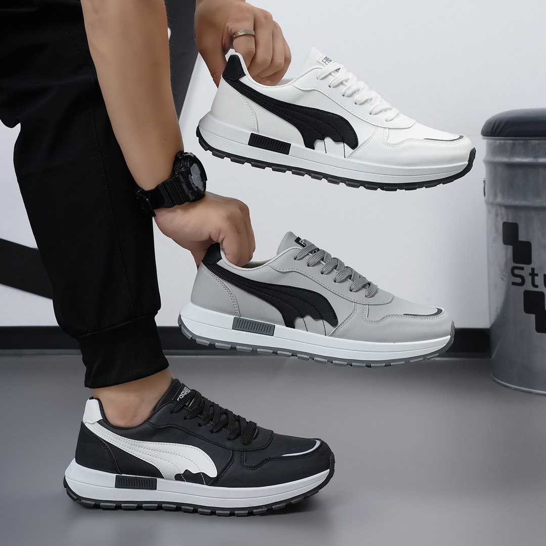 Black and White Striped Side Running Shoes HK0006 Multi-Color